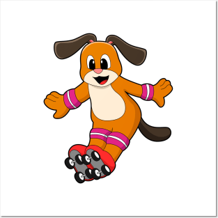 Dog as Skater with Inline skates Posters and Art